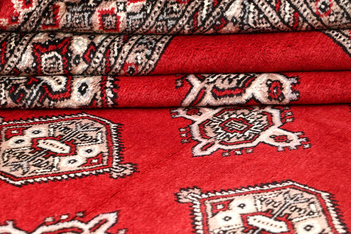 Red Pakistani Jaldar Rug 6' 7" x 7' 4" Hand-Knotted | No. QA48514