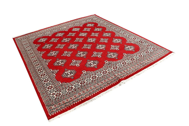 Red Pakistani Jaldar Rug 6' 7" x 7' 4" Hand-Knotted | No. QA48514