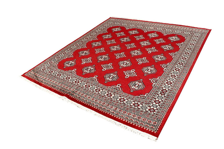 Red Pakistani Jaldar Rug 6' 7" x 7' 4" Hand-Knotted | No. QA48514