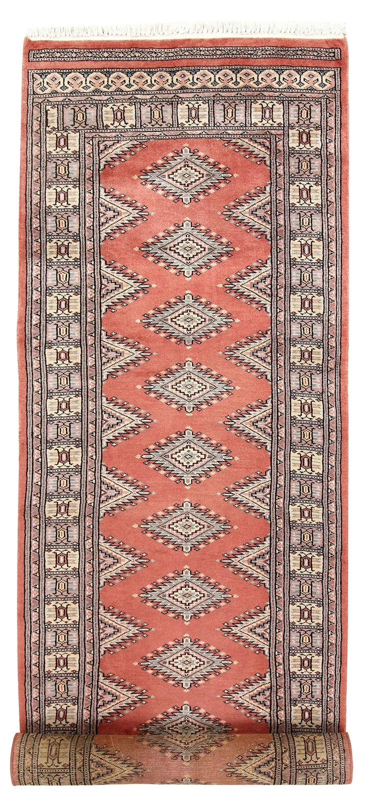 Dark Salmon Pakistani Jaldar Rug 2' 8" x 10' Hand-Knotted | No. QA48592