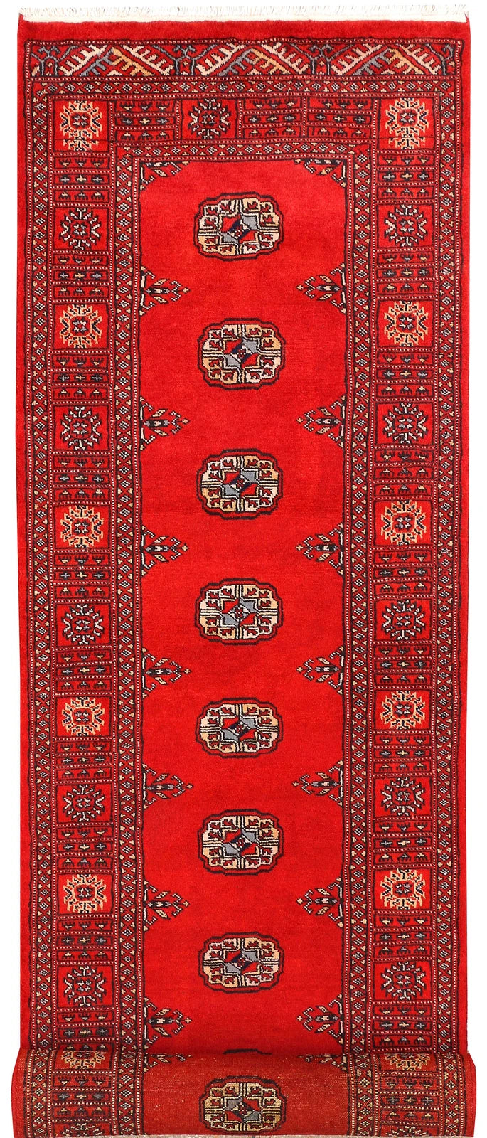 Red Pakistani Bokhara Rug 2' 6" x 10' 8" Hand-Knotted | No. QA48610
