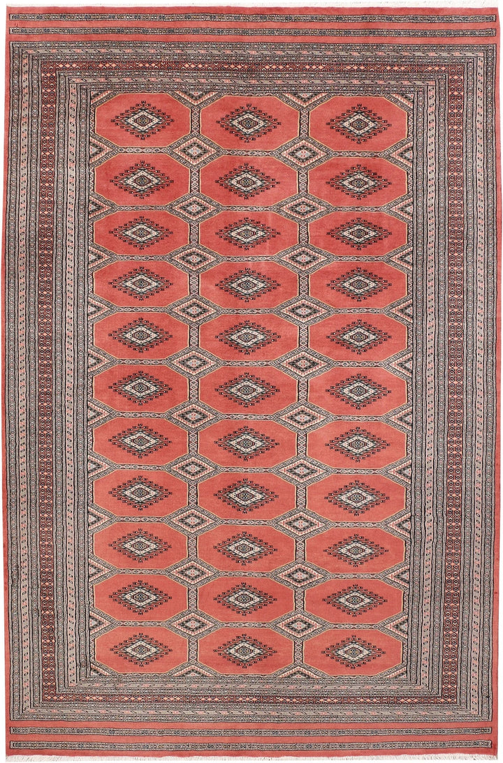 Dark Salmon Pakistani Jaldar Rug 6' 7" x 10' 1" Hand-Knotted | No. QA48648