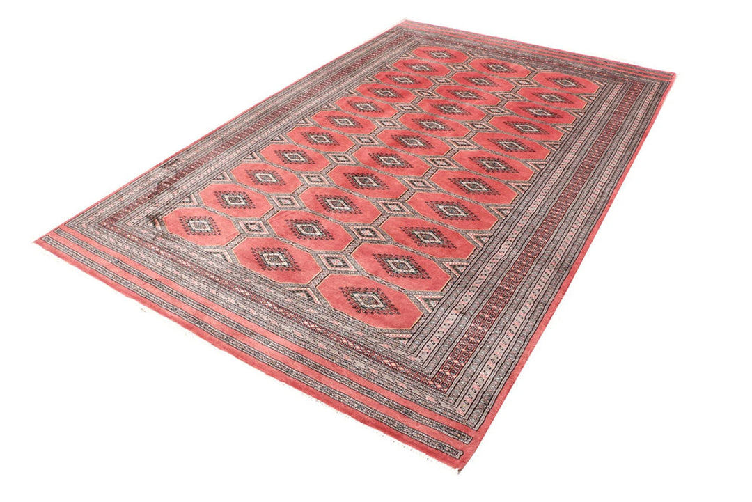 Dark Salmon Pakistani Jaldar Rug 6' 7" x 10' 1" Hand-Knotted | No. QA48648