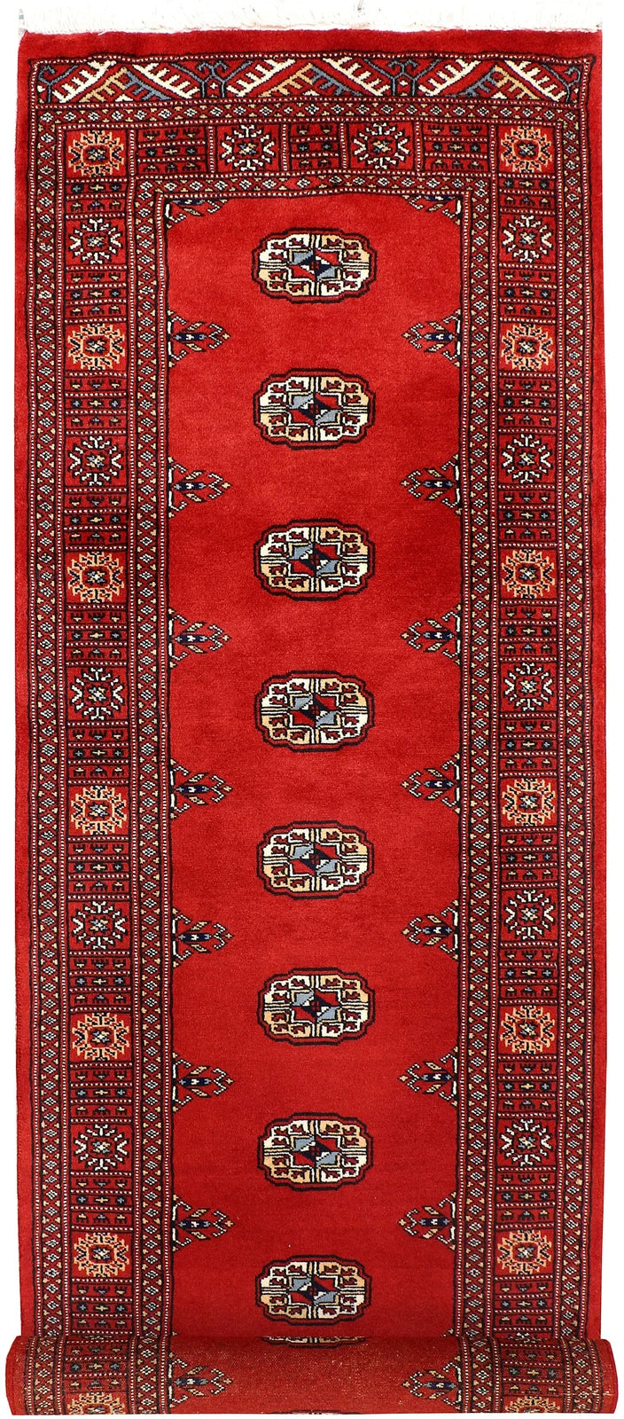 Red Pakistani Bokhara Rug 2' 6" x 9' 5" Hand-Knotted | No. QA48651