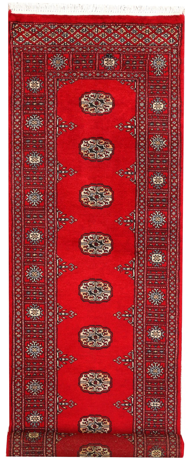 Red Pakistani Bokhara Rug 2' 5" x 8' 9" Hand-Knotted | No. QA48665