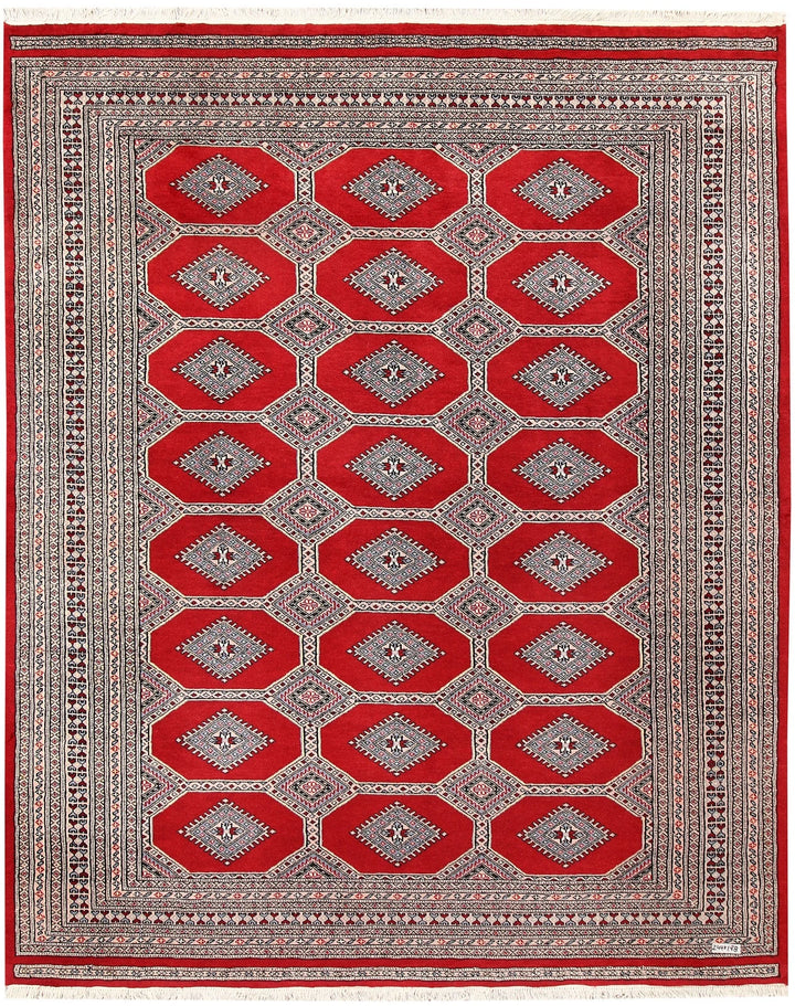 Firebrick Red Pakistani Jaldar Rug 6' 6" x 8' Hand-Knotted | No. QA48723