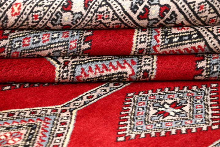 Firebrick Red Pakistani Jaldar Rug 6' 6" x 8' Hand-Knotted | No. QA48723