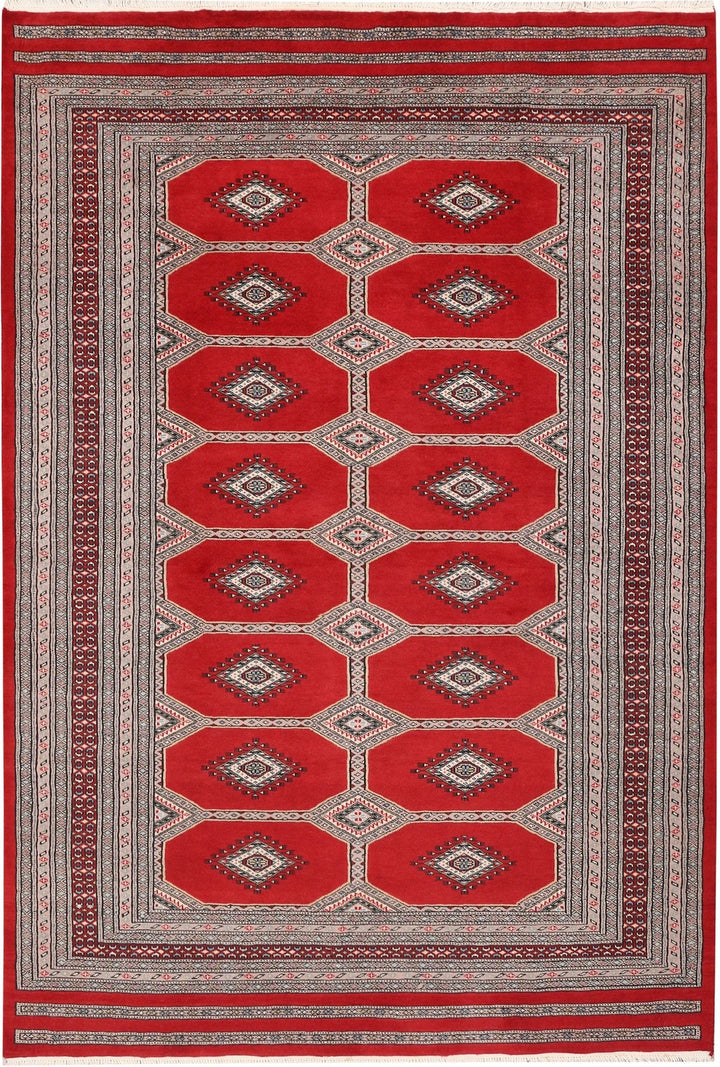 Dark Red Pakistani Jaldar Rug 5' 6" x 8' 1" Hand-Knotted | No. QA48787