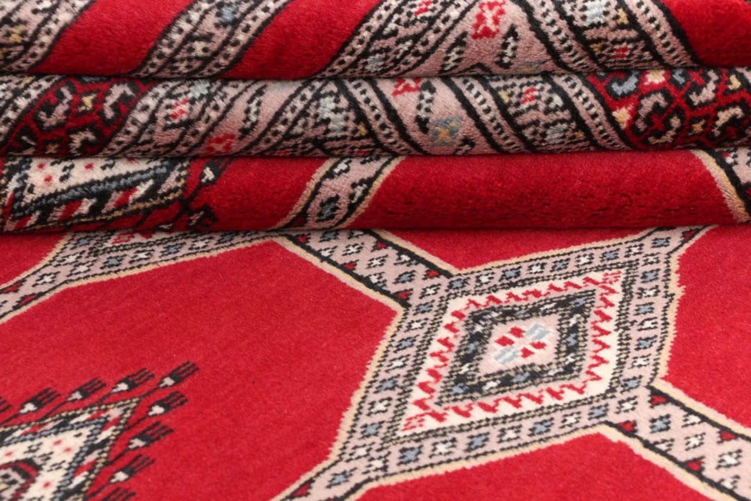Dark Red Pakistani Jaldar Rug 5' 6" x 8' 1" Hand-Knotted | No. QA48787