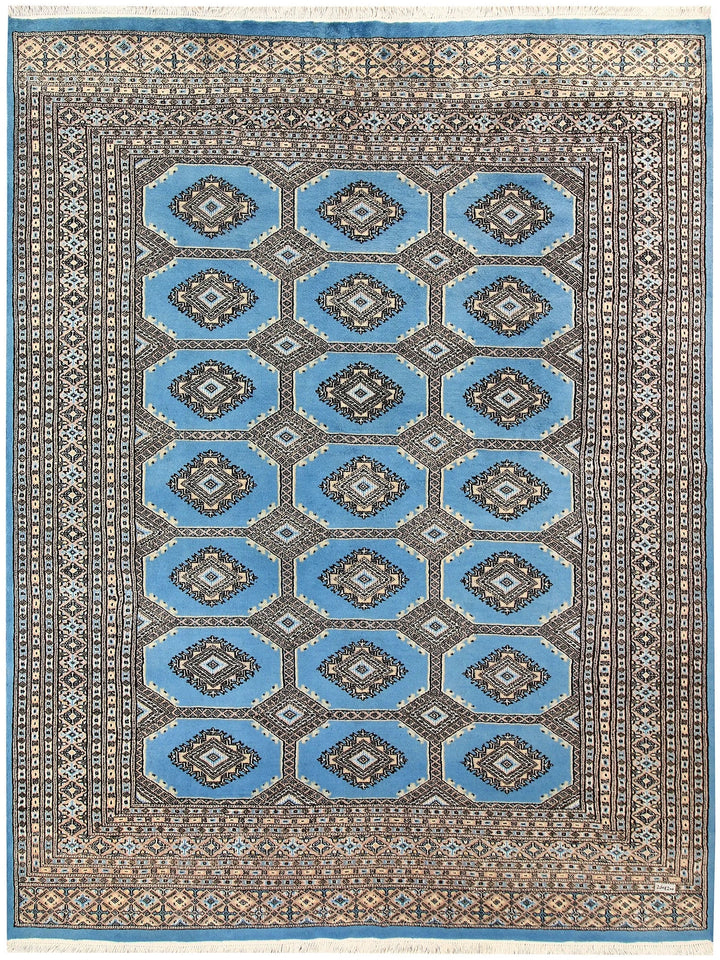 Sky Blue Pakistani Jaldar Rug 6' 7" x 8' 6" Hand-Knotted | No. QA48959