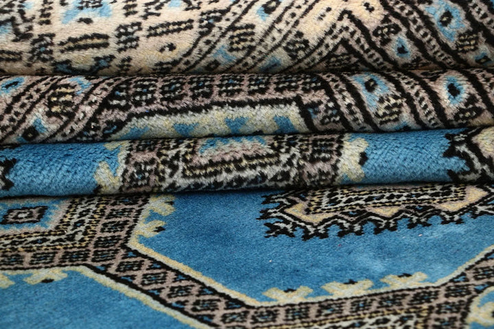 Sky Blue Pakistani Jaldar Rug 6' 7" x 8' 6" Hand-Knotted | No. QA48959
