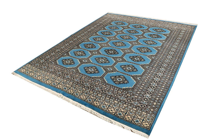 Sky Blue Pakistani Jaldar Rug 6' 7" x 8' 6" Hand-Knotted | No. QA48959