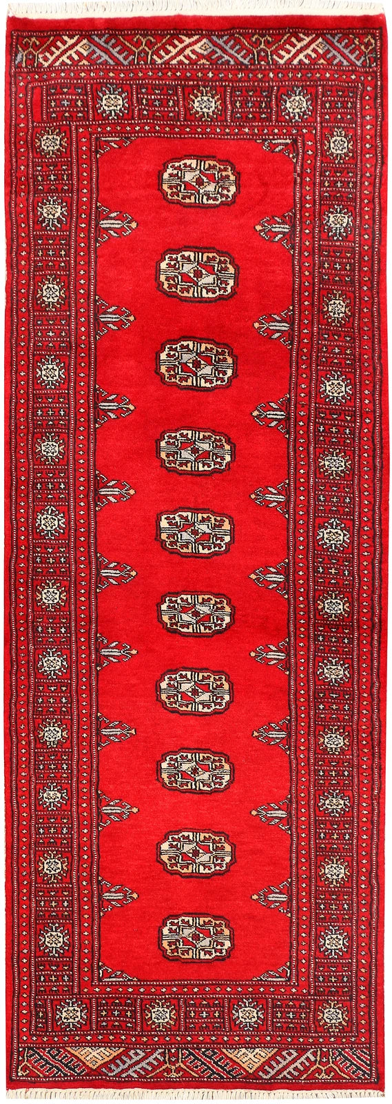 Red Pakistani Bokhara Rug 2' 6" x 6' 8" Hand-Knotted | No. QA48992