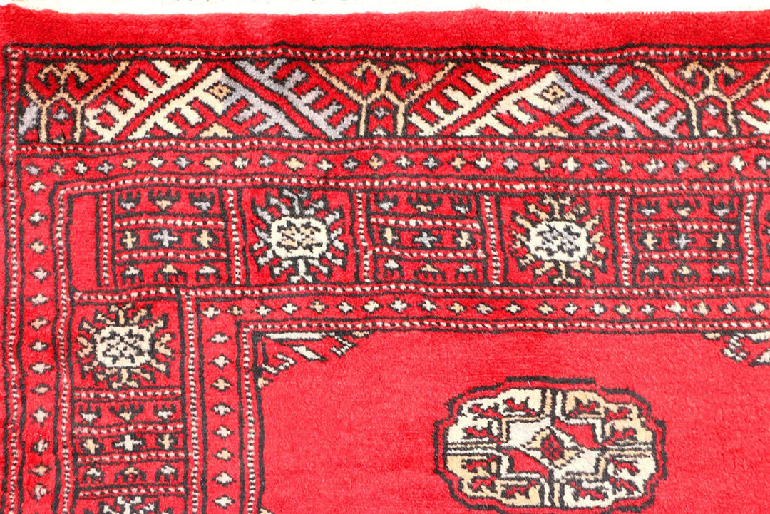 Red Pakistani Bokhara Rug 2' 6" x 6' 8" Hand-Knotted | No. QA48992