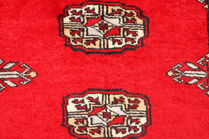 Red Pakistani Bokhara Rug 2' 6" x 6' 8" Hand-Knotted | No. QA48992