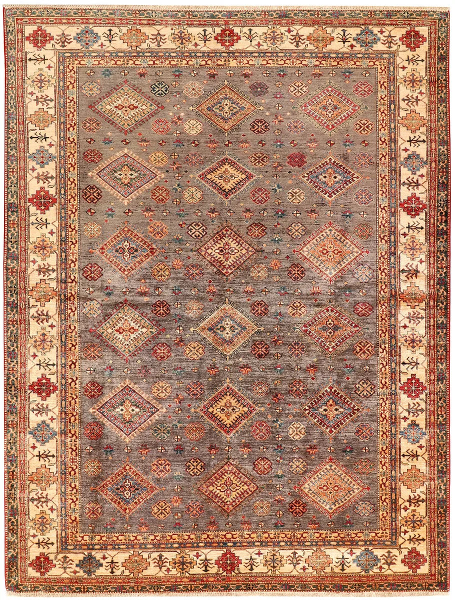 Brown Afghan Kazak Rug 8' x 10' 5" Hand-Knotted | No. QA49007