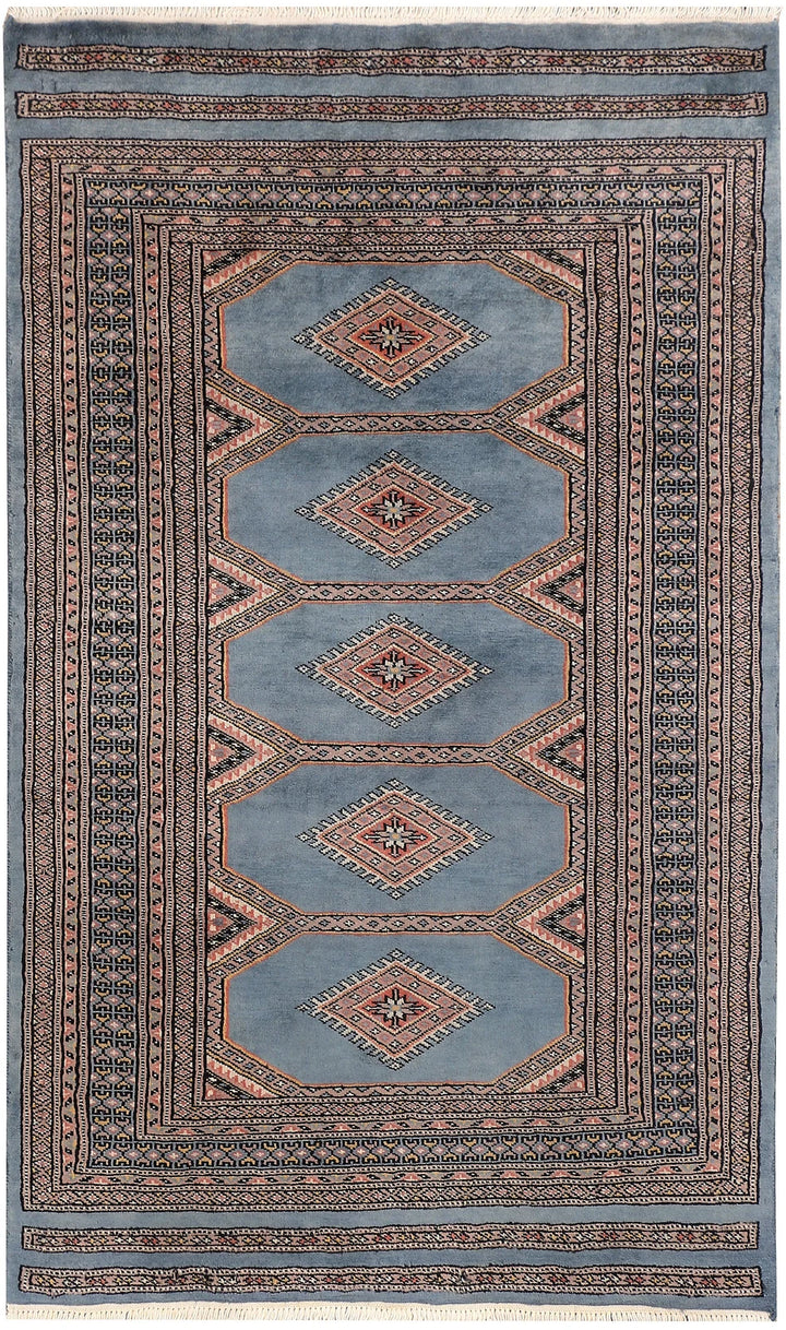 Light Slate Grey Pakistani Jaldar Rug 3' 1" x 5' Hand-Knotted | No. QA49032