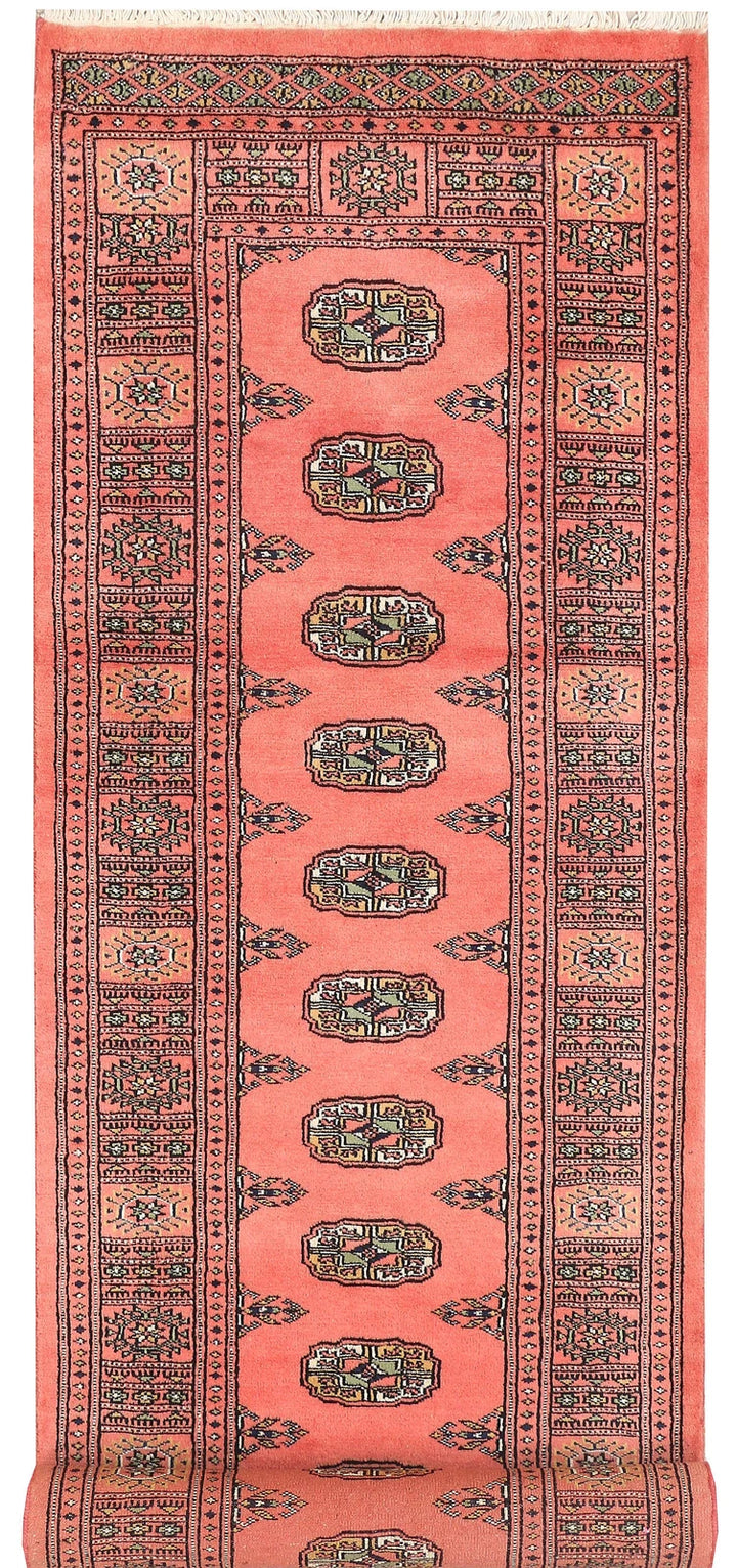 Salmon Pakistani Bokhara Rug 2'8" x 9'1" Hand-Knotted | No. QA49065