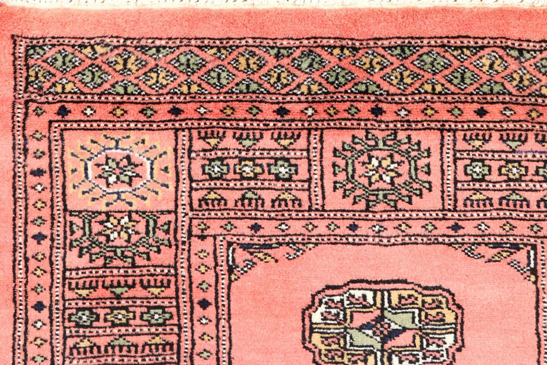 Salmon Pakistani Bokhara Rug 2'8" x 9'1" Hand-Knotted | No. QA49065