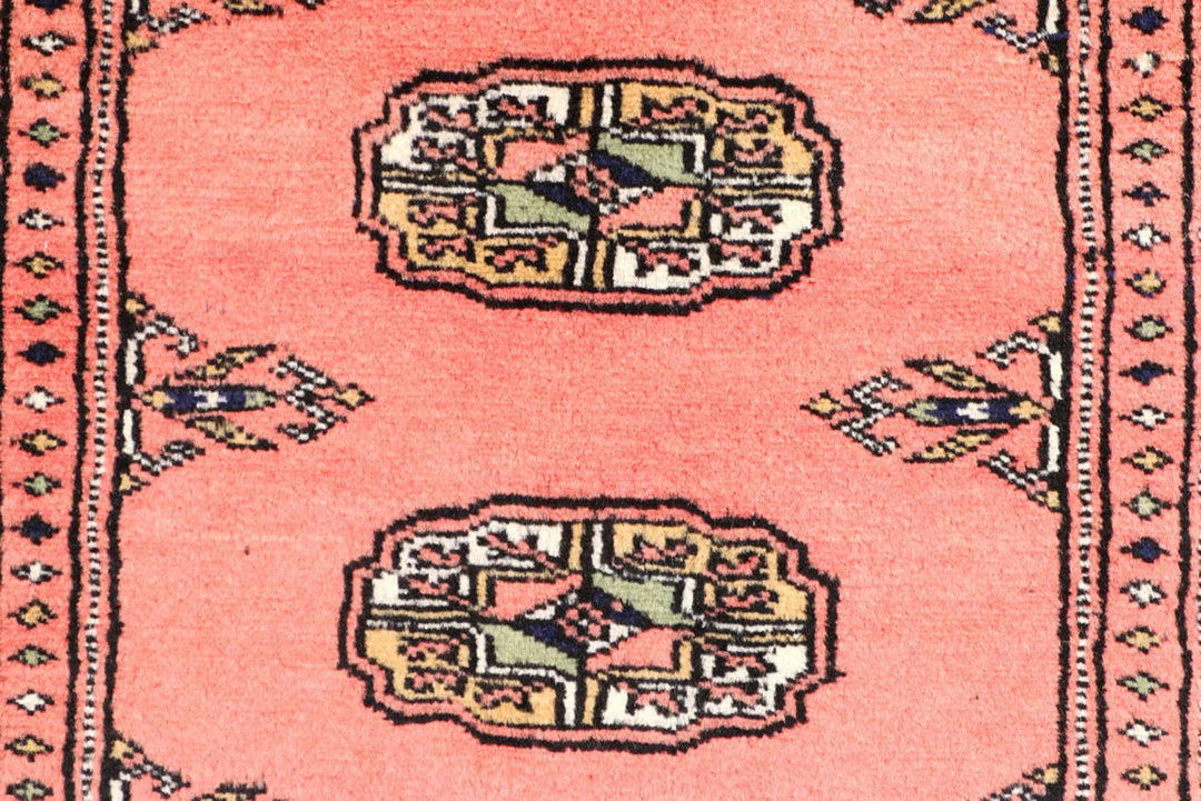 Salmon Pakistani Bokhara Rug 2'8" x 9'1" Hand-Knotted | No. QA49065