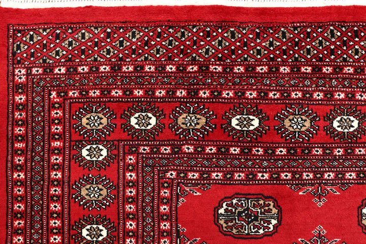 Firebrick Red Pakistani Bokhara Rug 7' 10" x 10' Hand-Knotted | No. QA49243