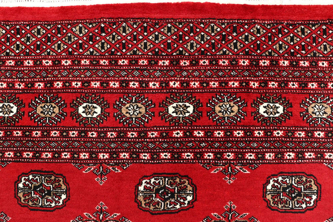 Firebrick Red Pakistani Bokhara Rug 7' 10" x 10' Hand-Knotted | No. QA49243