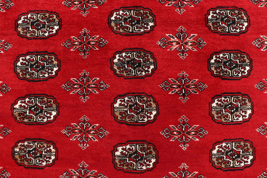Firebrick Red Pakistani Bokhara Rug 7' 10" x 10' Hand-Knotted | No. QA49243