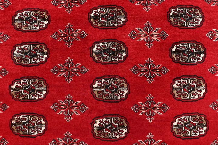 Firebrick Red Pakistani Bokhara Rug 7' 10" x 10' Hand-Knotted | No. QA49243