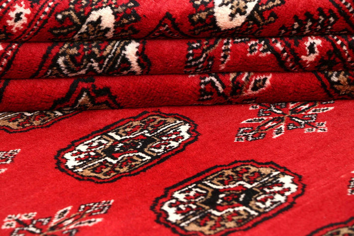 Firebrick Red Pakistani Bokhara Rug 7' 10" x 10' Hand-Knotted | No. QA49243