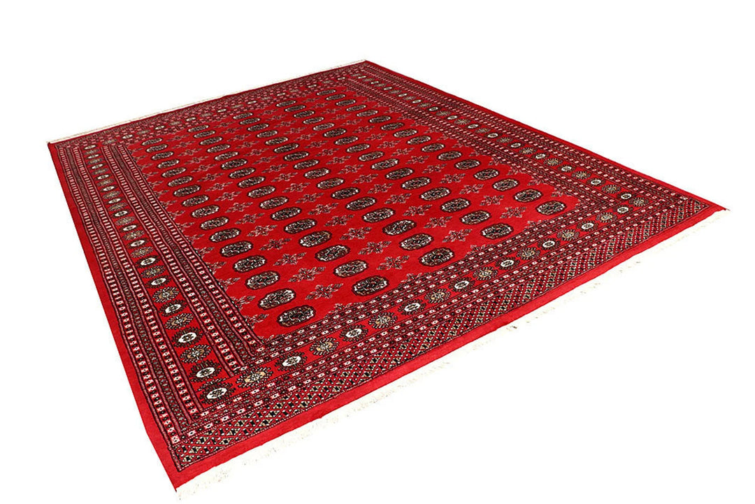 Firebrick Red Pakistani Bokhara Rug 7' 10" x 10' Hand-Knotted | No. QA49243
