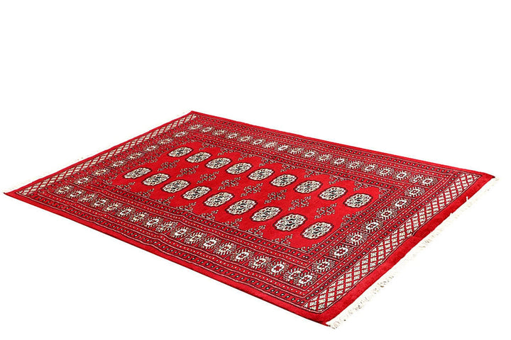 Red Pakistani Bokhara Rug 4' 1" x 6' 1" Hand-Knotted | No. QA49265