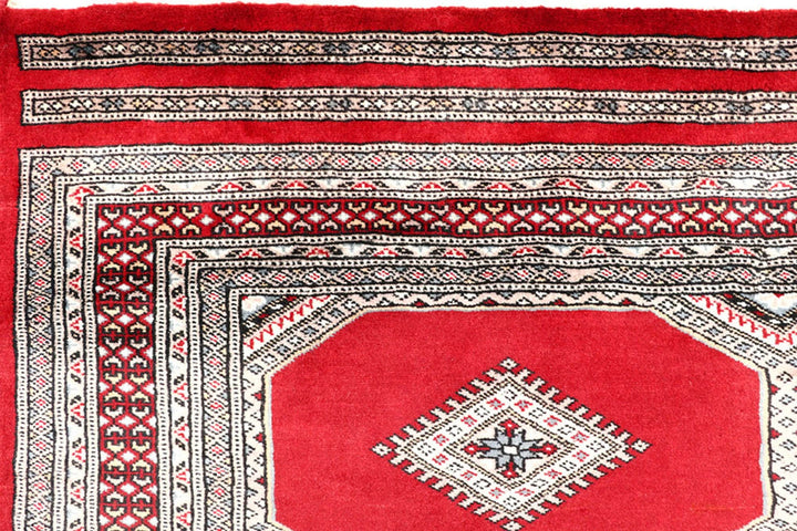 Red Pakistani Jaldar Rug 4' 7" x 6' 7" Hand-Knotted | No. QA49303
