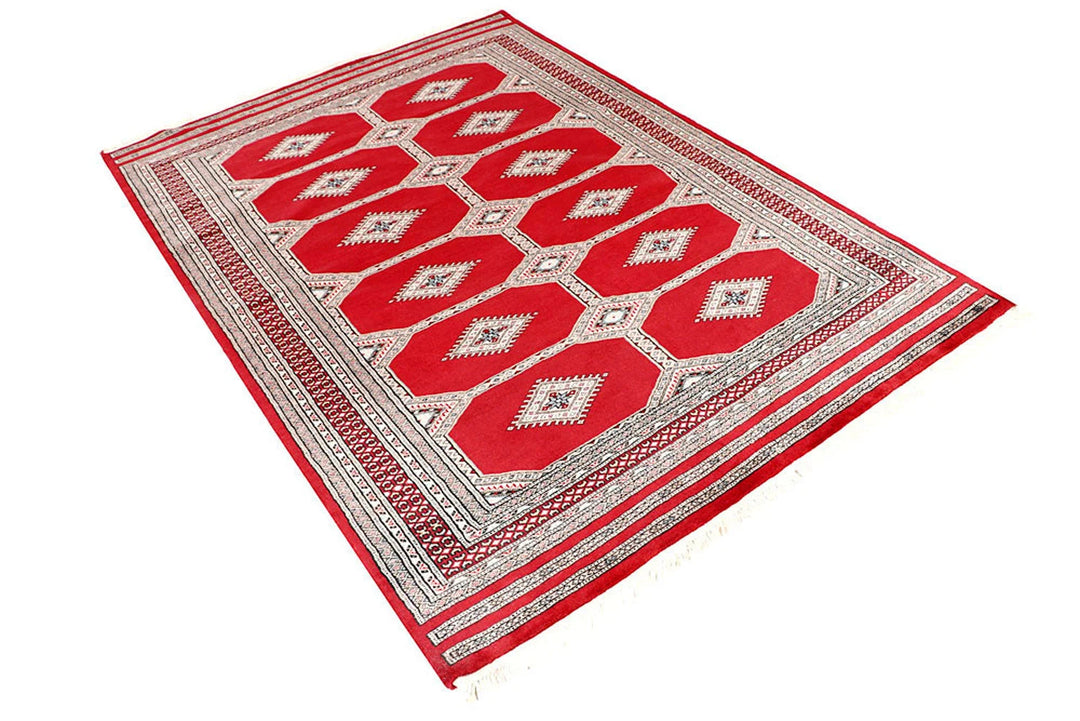 Red Pakistani Jaldar Rug 4' 7" x 6' 7" Hand-Knotted | No. QA49303