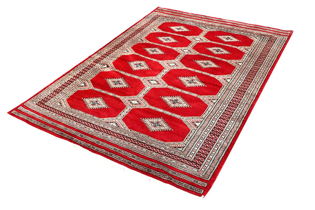 Red Pakistani Jaldar Rug 4' 7" x 6' 7" Hand-Knotted | No. QA49303