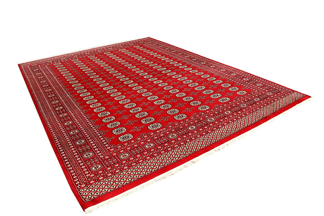 Red Pakistani Bokhara Rug 8' 11" x 12' 6" Hand-Knotted | No. QA49325