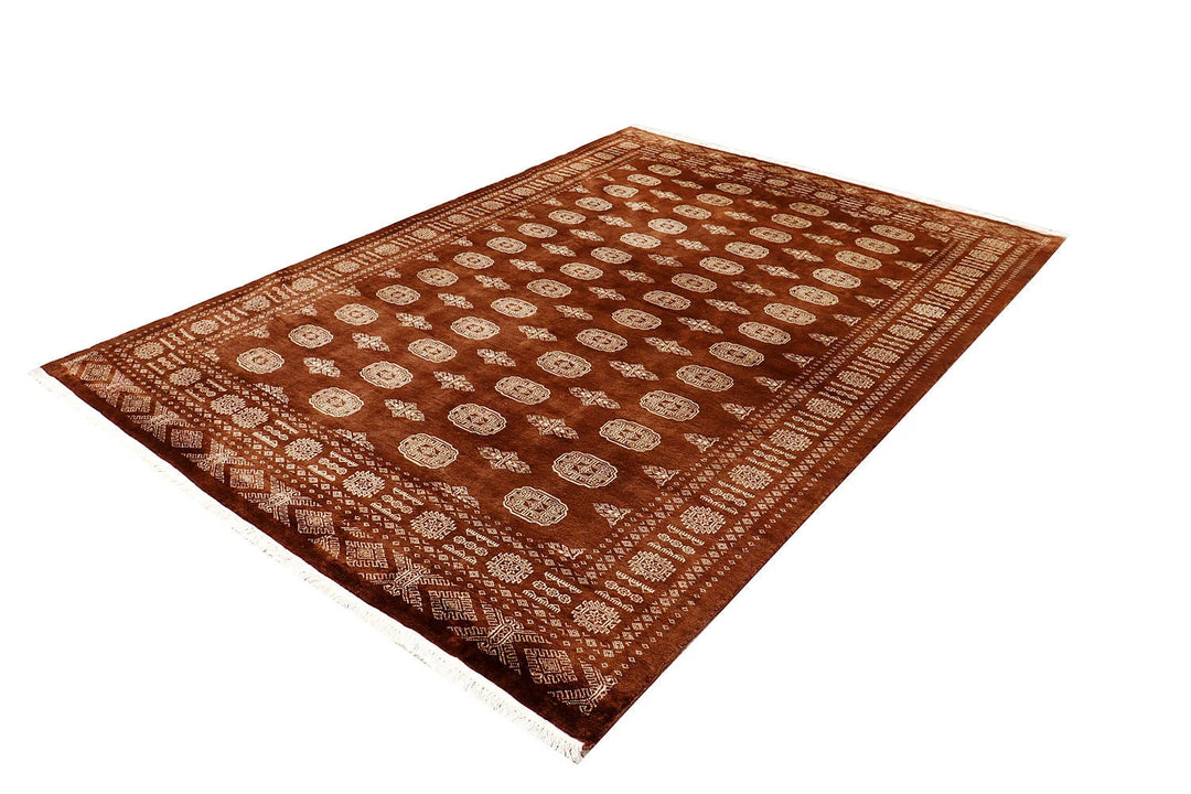 Saddle Brown Pakistani Bokhara Rug 6' 4" x 8' 10" Hand-Knotted | No. QA49481
