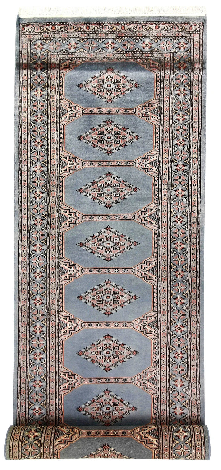 Light Slate Grey Pakistani Jaldar Rug 2' 7" x 10' 3" Hand-Knotted | No. QA49563