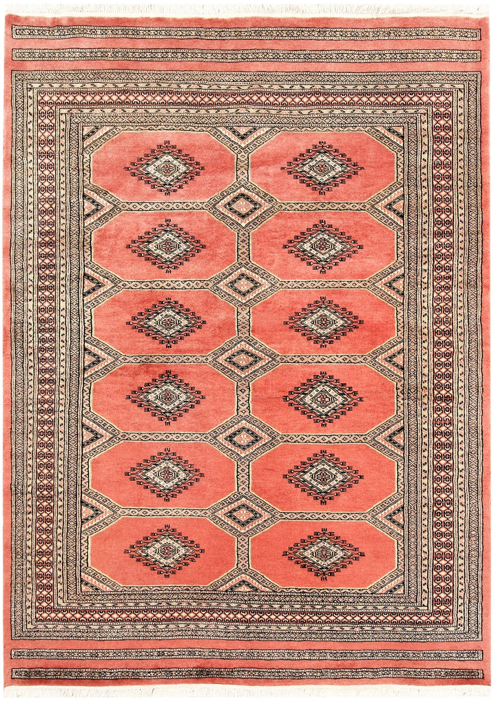 Red Pakistani Jaldar Rug 4' 7" x 6' 5" Hand-Knotted | No. QA49713
