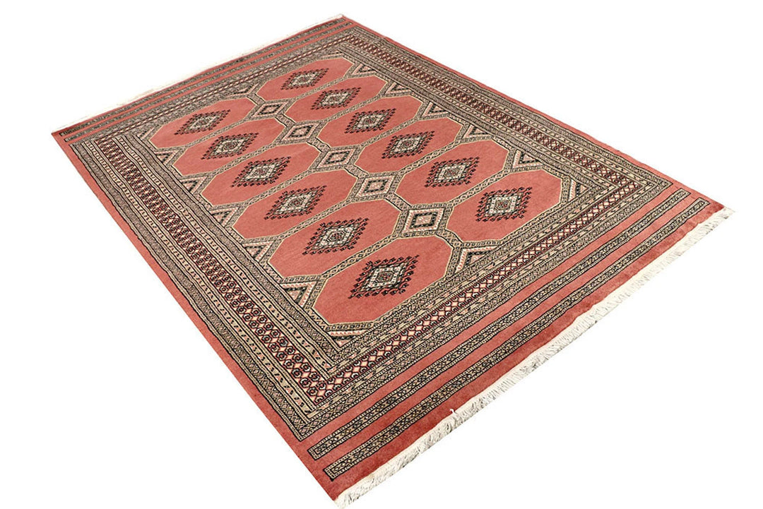 Red Pakistani Jaldar Rug 4' 7" x 6' 5" Hand-Knotted | No. QA49713