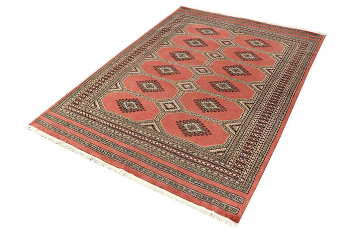 Red Pakistani Jaldar Rug 4' 7" x 6' 5" Hand-Knotted | No. QA49713