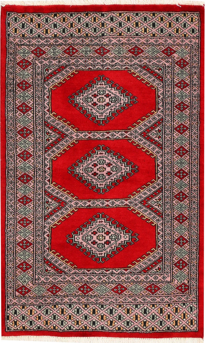 Red Pakistani Jaldar Rug 2' 4" x 3' 7" Hand-Knotted | No. QA49810