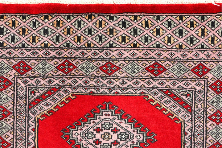 Red Pakistani Jaldar Rug 2' 4" x 3' 7" Hand-Knotted | No. QA49810