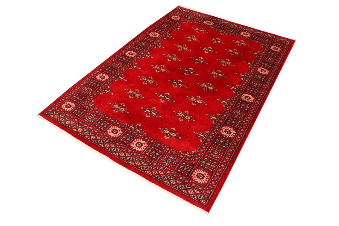 Dark Red Pakistani Butterfly Rug 4' 1" x 5' 11" Hand-Knotted | No. QA49967