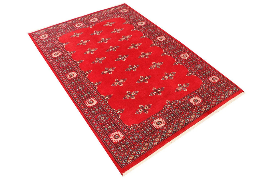 Dark Red Pakistani Butterfly Rug 4' 1" x 5' 11" Hand-Knotted | No. QA49967