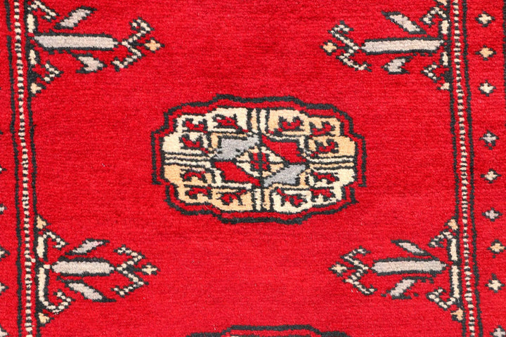 Red Bokhara Rug 2' 6" x 6' 5" Hand-Knotted | No. QA50060