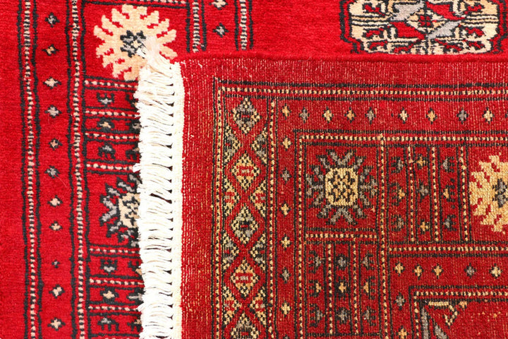 Red Bokhara Rug 2' 6" x 6' 5" Hand-Knotted | No. QA50060