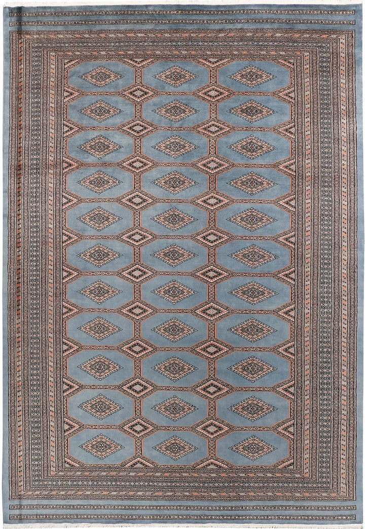 Light Slate Grey Pakistani Jaldar Rug 6' 11" x 9' 10" Hand-Knotted | No. QA50100
