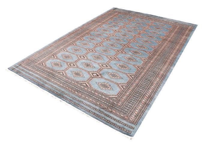 Light Slate Grey Pakistani Jaldar Rug 6' 11" x 9' 10" Hand-Knotted | No. QA50100