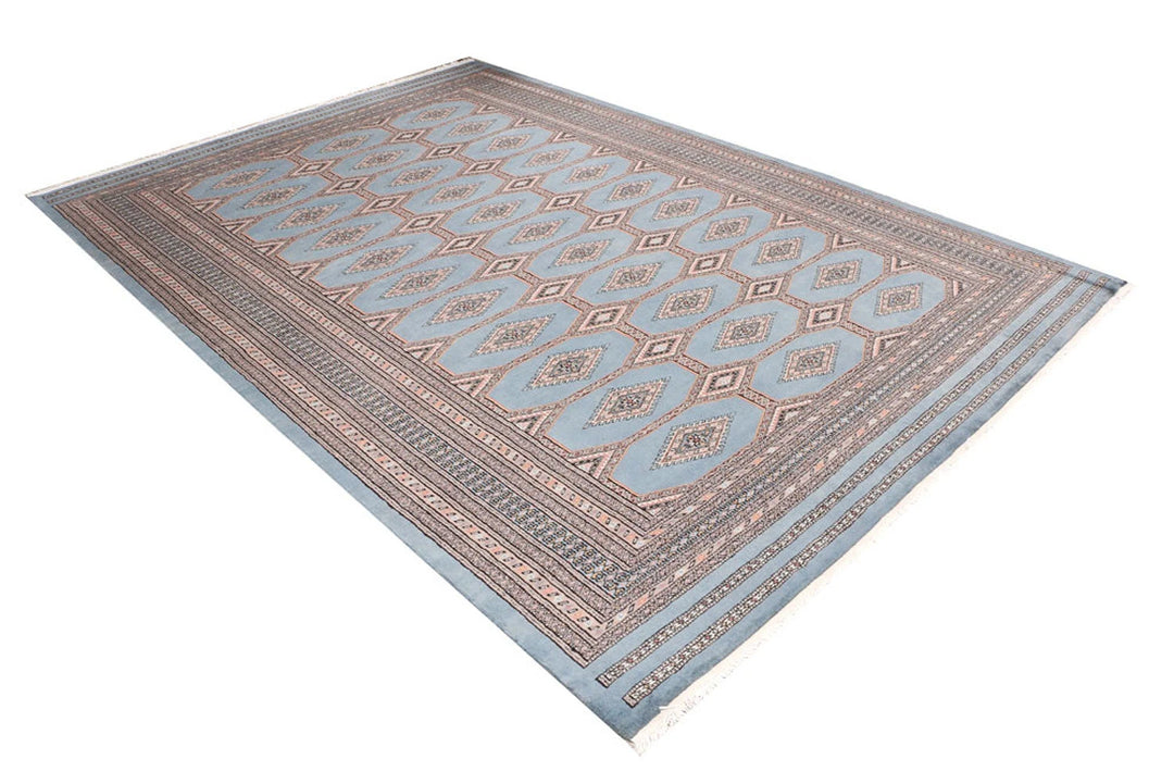 Light Slate Grey Pakistani Jaldar Rug 6' 11" x 9' 10" Hand-Knotted | No. QA50100