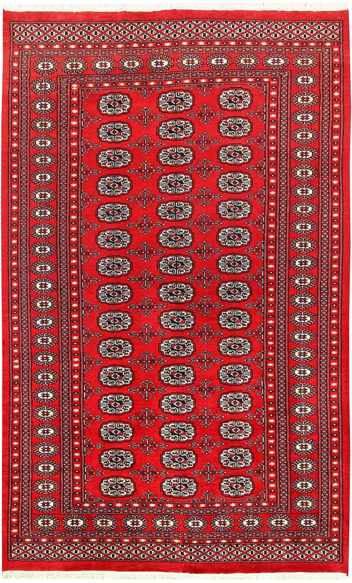 Red Bokhara Rug 4' 11" x 8' 1" Hand-Knotted | No. QA50135